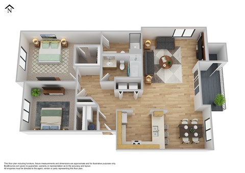 Floor plan for 2 beds, 2 baths, 1026 sqft